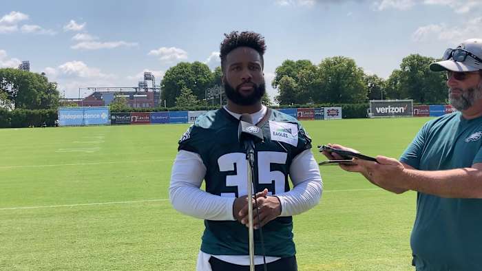 Boston Scott after Eagles training camp practice on July 30, 2021